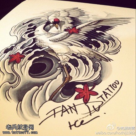 最好的文身馆推荐一幅仙鹤文身手稿作品