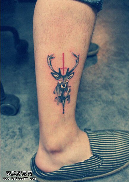 腿部羚羊文身作品由文身秀图吧分享