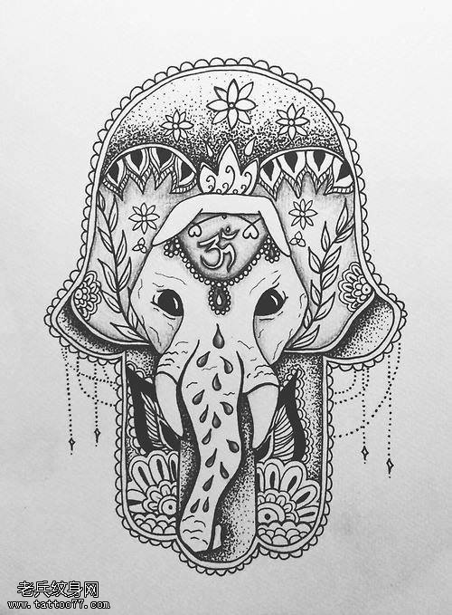 复古风格象神文身作品