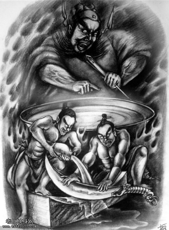 一幅适合文满背的钟馗文身手稿作品