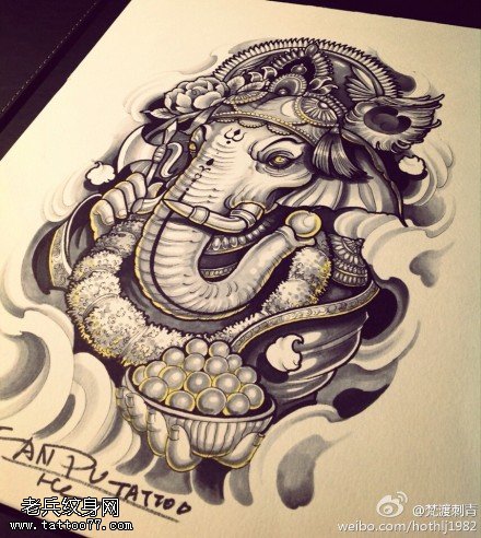 文身秀图吧分享一幅象神文身手稿作品