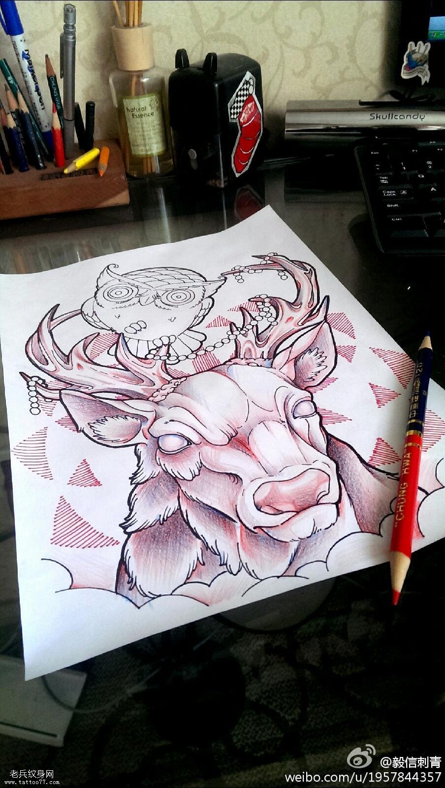 文身秀图吧分享一幅羚羊文身手稿图片