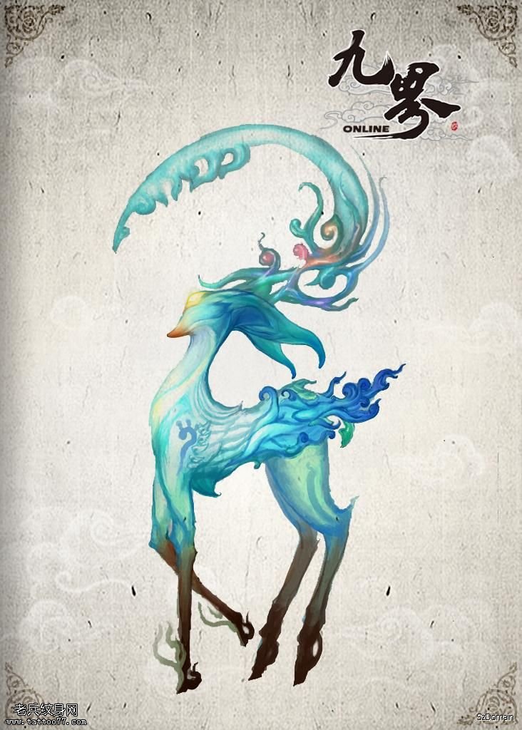 彩色羚羊文身手稿作品由文身馆分享