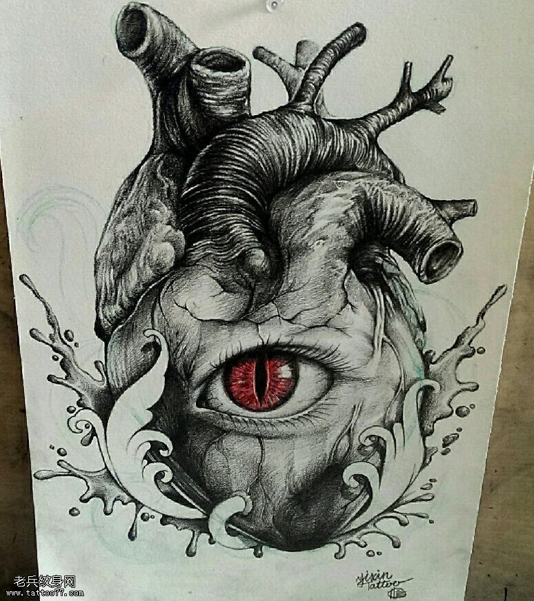创意欧美心脏眼睛文身手稿作品