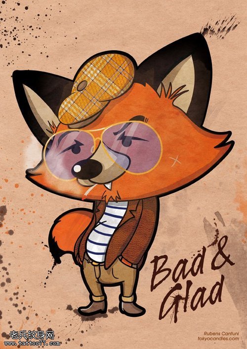 文身秀图吧推荐一幅卡通狐狸文身作品