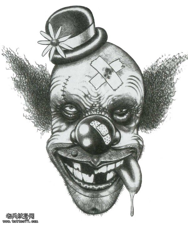 为你推荐一幅欧美小丑文身手稿作品图片