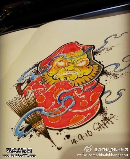 文身秀图吧推荐一幅彩色达摩文身手稿作品