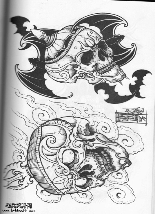 文身馆分享一幅嘎巴拉文身手稿作品