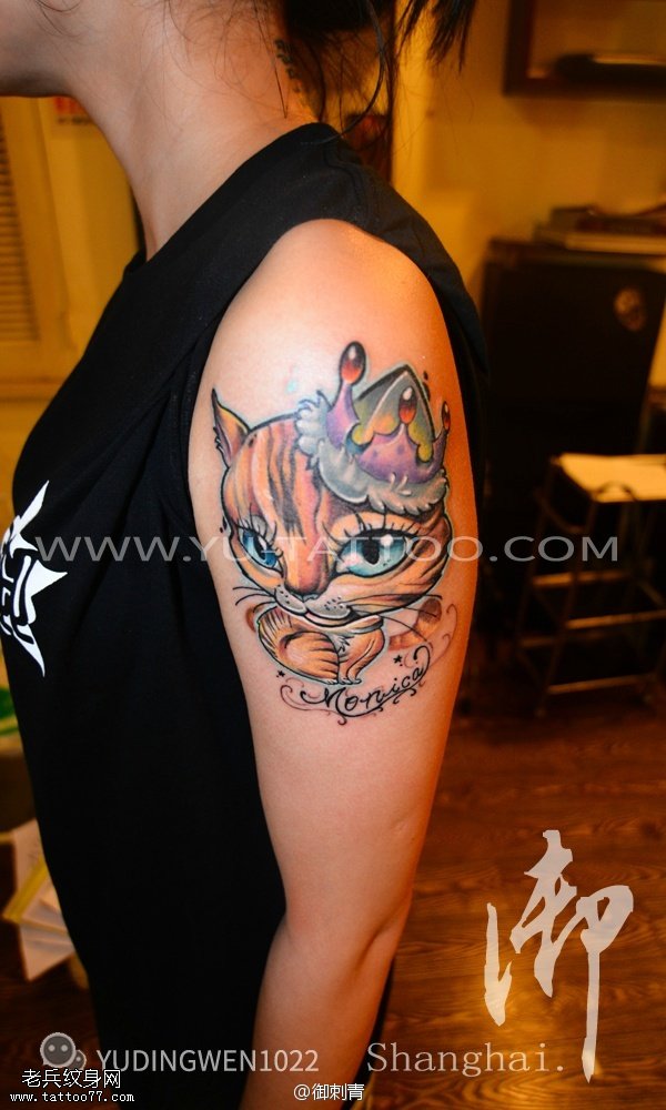 手臂彩色猫咪文身作品由刺青分享