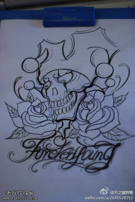 小丑玫瑰花字母文身手稿作品