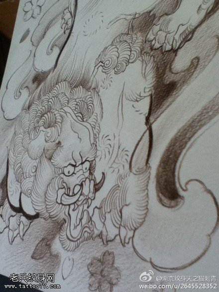 文身秀图吧推荐一幅唐狮文身手稿作品