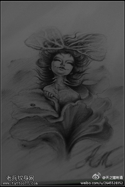 文身秀图吧推荐一幅花精灵文身手稿作品