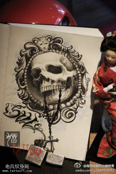 骷髅头十字架文身手稿作品由文身秀图吧分享