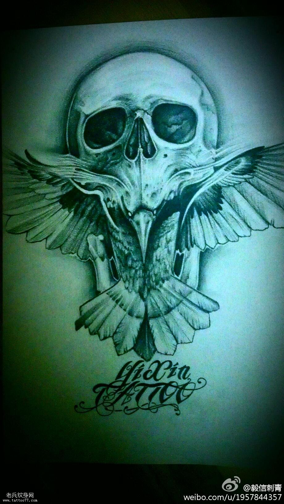 文身秀图吧推荐一幅老鹰骷髅文身手稿作品
