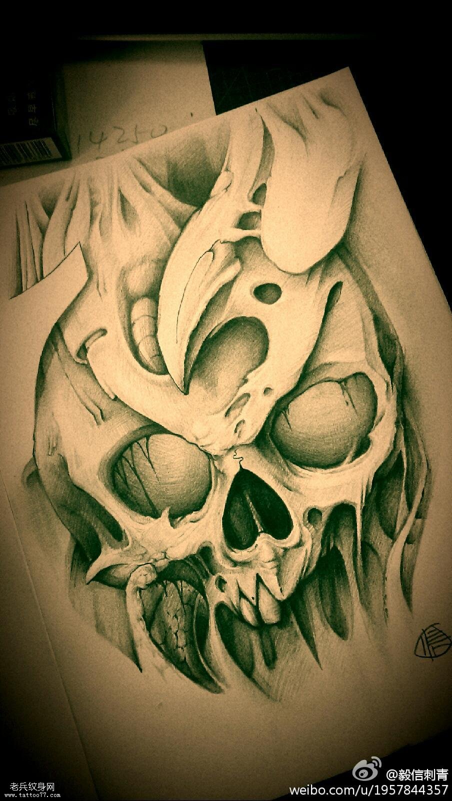 欧美骷髅文身手稿作品由文身秀图吧分享
