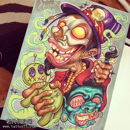 最好的文身馆推荐一幅彩色小丑文身作品