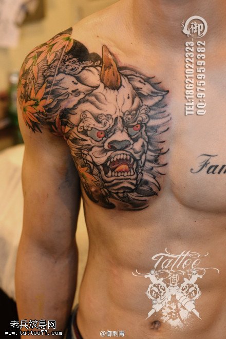 彩色传统胸口般若文身作品由文身秀图吧分享