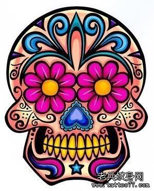 文身秀图吧推荐一组花骷髅文身手稿作品
