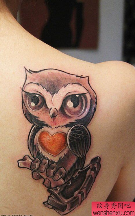 萌系猫头鹰文身作品