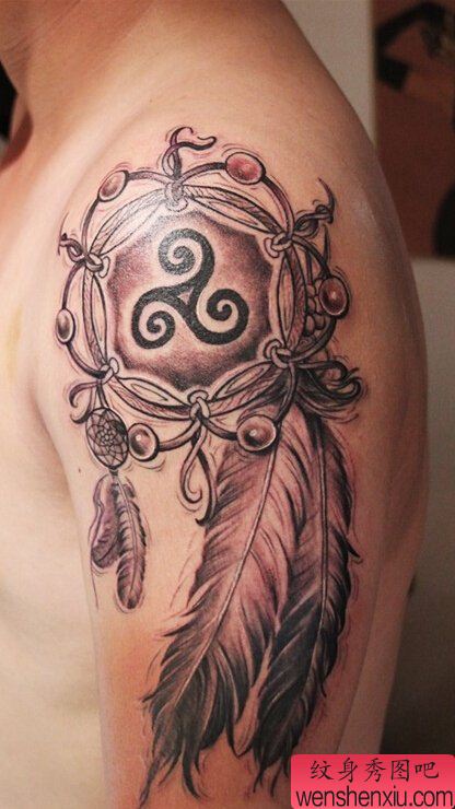 文身秀图吧推荐一幅大臂捕梦网文身作品