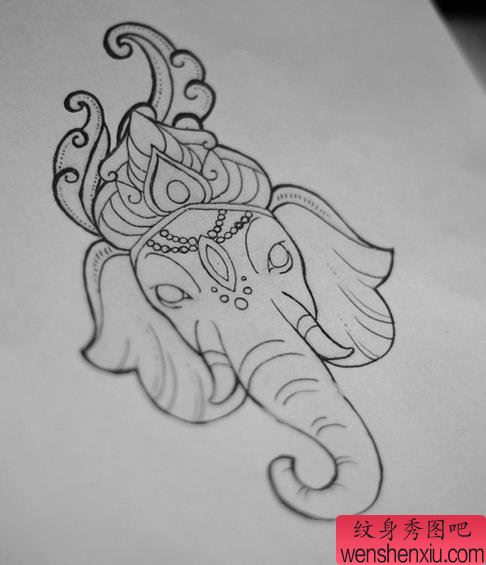 文身秀图吧分享一幅象神文身手稿