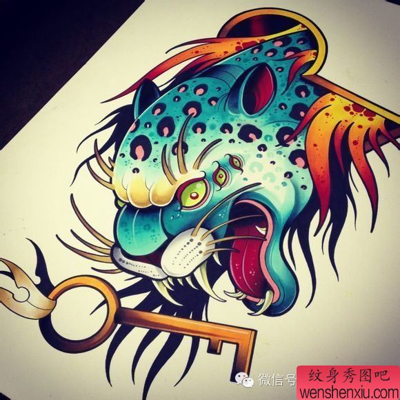 文身秀图吧推荐一幅school豹子文身作品