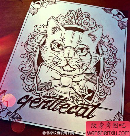 卡通猫咪文身手稿作品