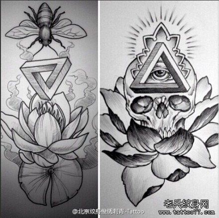 上帝之眼骷髅莲花文身手稿作品由文身分享