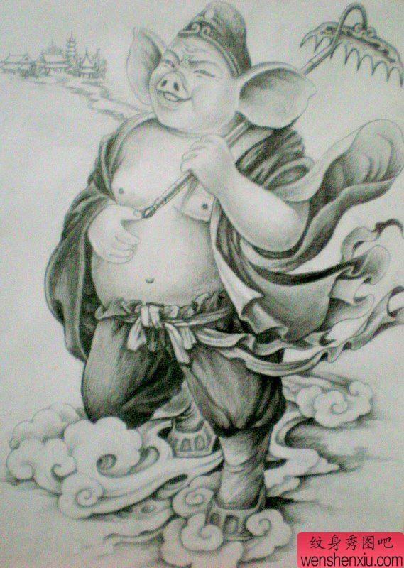 文身秀图吧推荐一幅猪八戒文身手稿作品