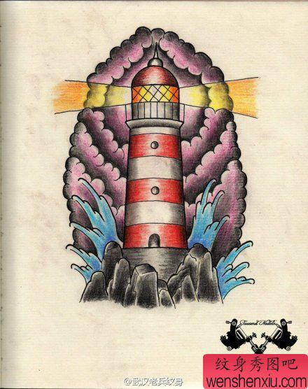 一组比喻着向目标前进灯塔文身作品由文身分享