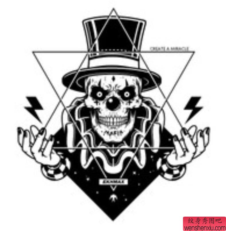 一幅骷髅小丑文身作品