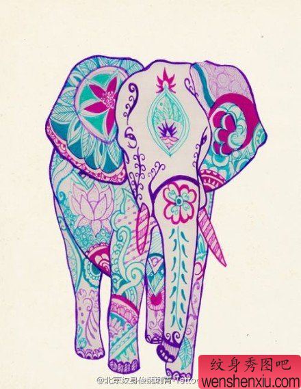 彩色象文身手稿作品由文身秀图吧分享