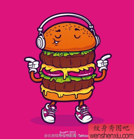 卡通汉堡文身作品