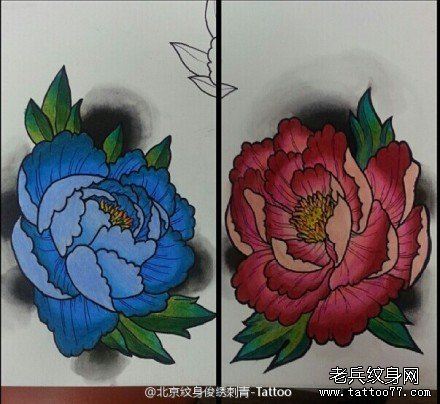 一幅牡丹文身手稿作品