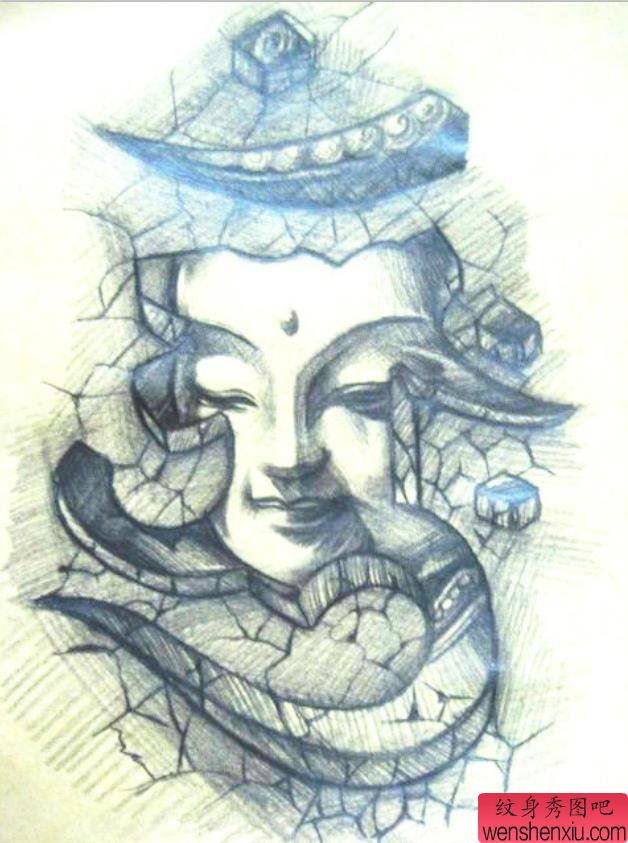 文身秀图吧分享一幅梵文地裂文身手稿作品