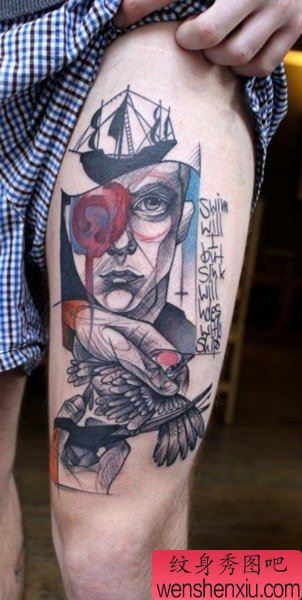 文身秀图吧推荐一幅抽象人物文身作品