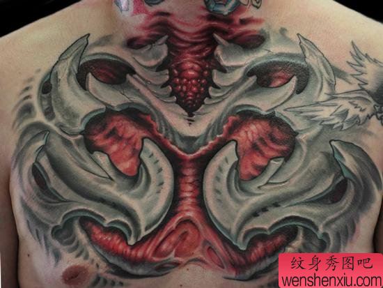 胸口3D机械文身作品