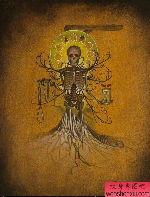 文身馆推荐一幅骷髅文身手稿作品