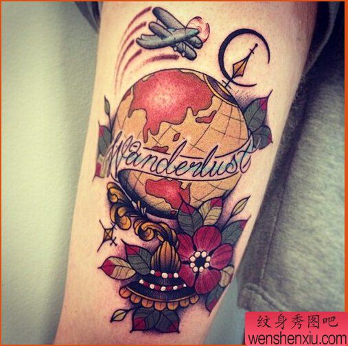 文身秀图吧推荐一幅手臂地球仪文身作品