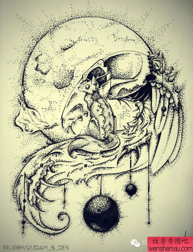 一幅点刺文身手稿作品