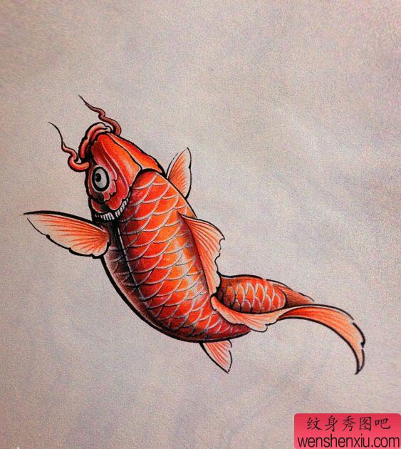 文身馆推荐一幅鲤鱼文身手稿作品