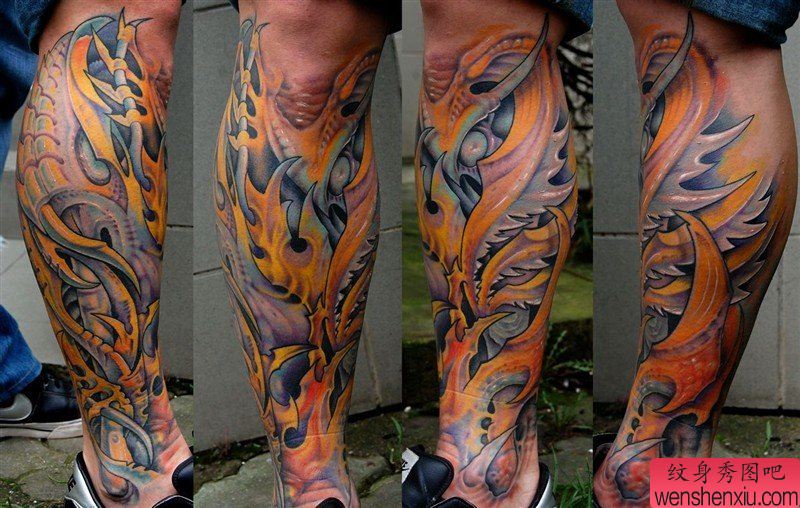 腿部机械文身作品由最好的文身分享