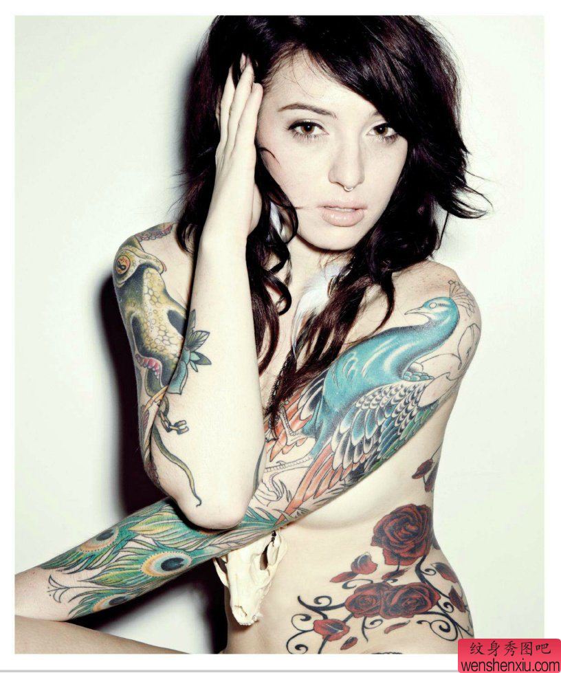 花臂孔雀tattoogirl文身作品
