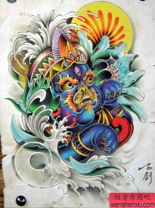 文身秀图吧推荐一幅彩色文身手稿作品