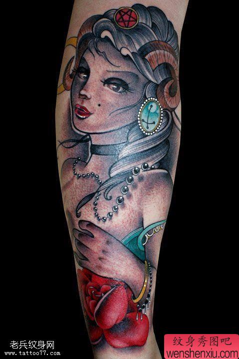 文身秀图吧分享一幅手臂女郎文身作品