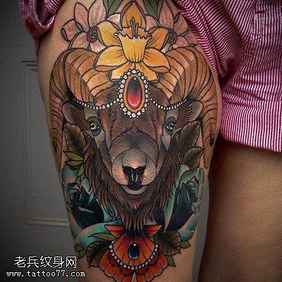 最好的文身馆推荐一幅腿部羚羊文身作品