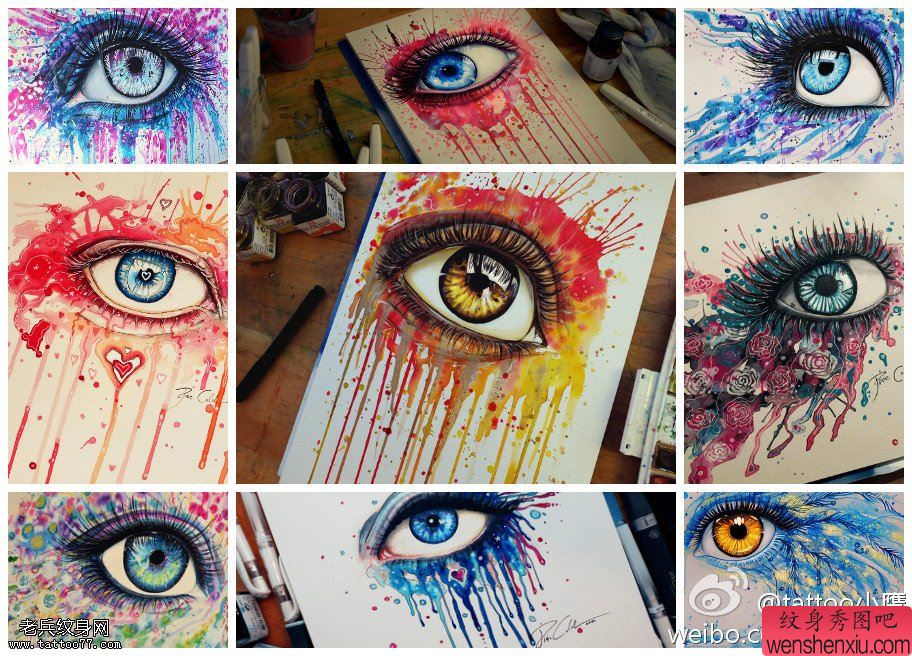 泼墨风格的眼睛文身手稿作品由文身秀图吧分享