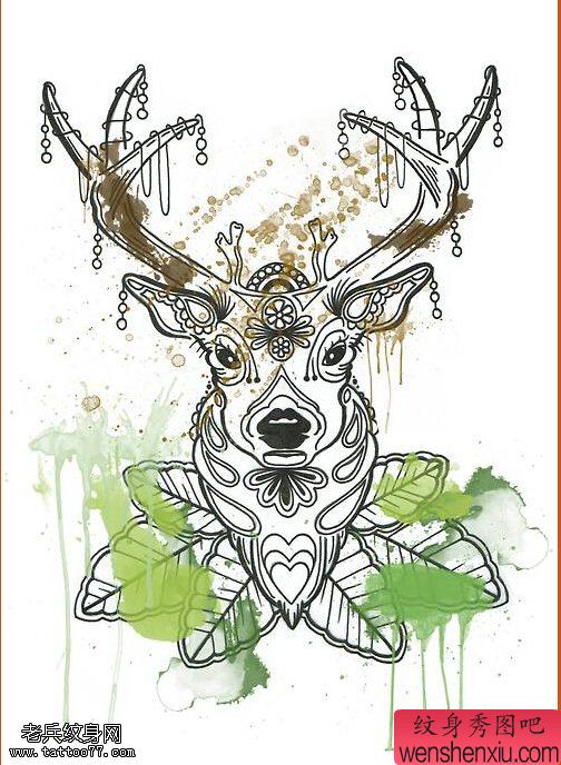 一幅羚羊文身手稿作品由最好的文身分享
