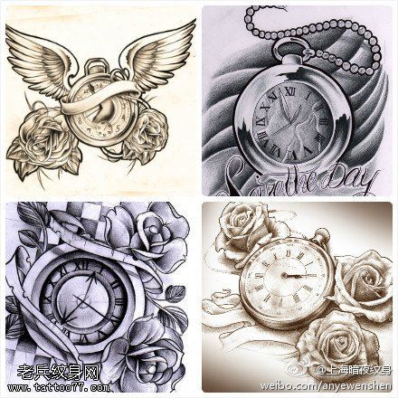 文身秀图吧推荐一幅怀表文身手稿作品