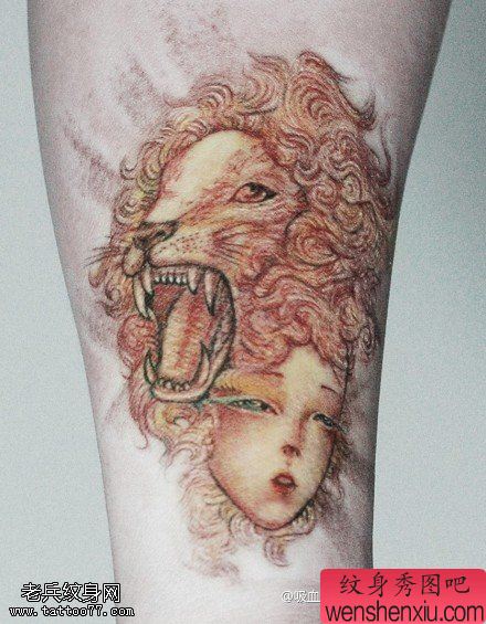 手臂美女与野兽文身作品由文身秀图吧分享